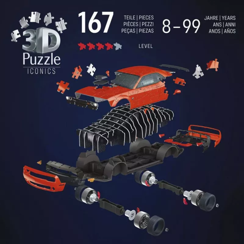 3D pusle Ravensburger Dodge Challenger R/T Scat Pack Widebody – Iconics seeria, mudeli koopia
