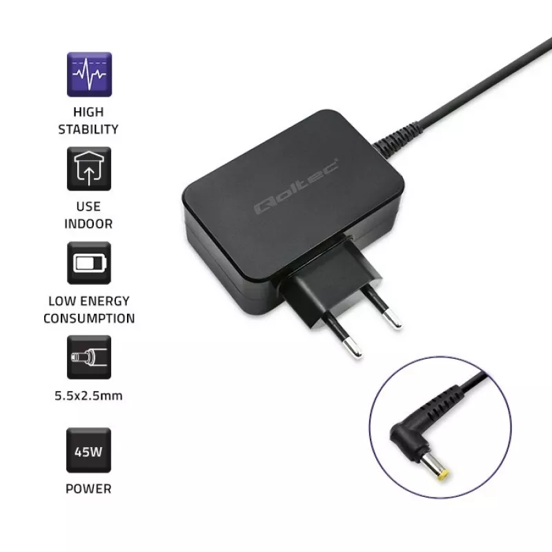 Laadija QOLTEC 52407 Toshiba Ultrabookile 45W 19V 2.37A toiteadapter