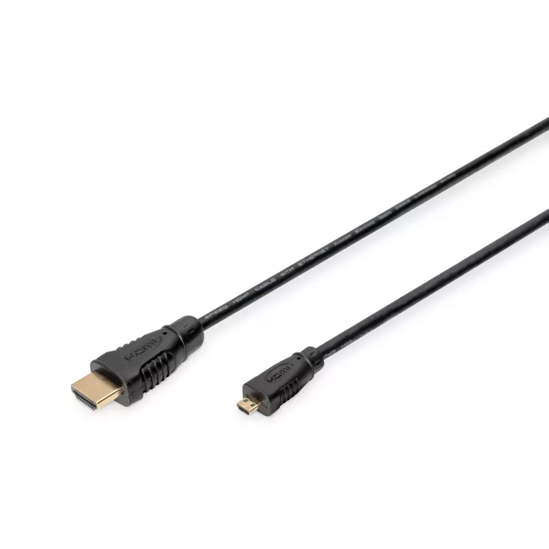 Digitus ASSMANN - HDMI-Kabel mit Ethernet - 19 pin micro HDMI Type D männlich zu HDMI männlich - 1 m - Dreifachisolierung - Schwarz (AK-330115-010-S)