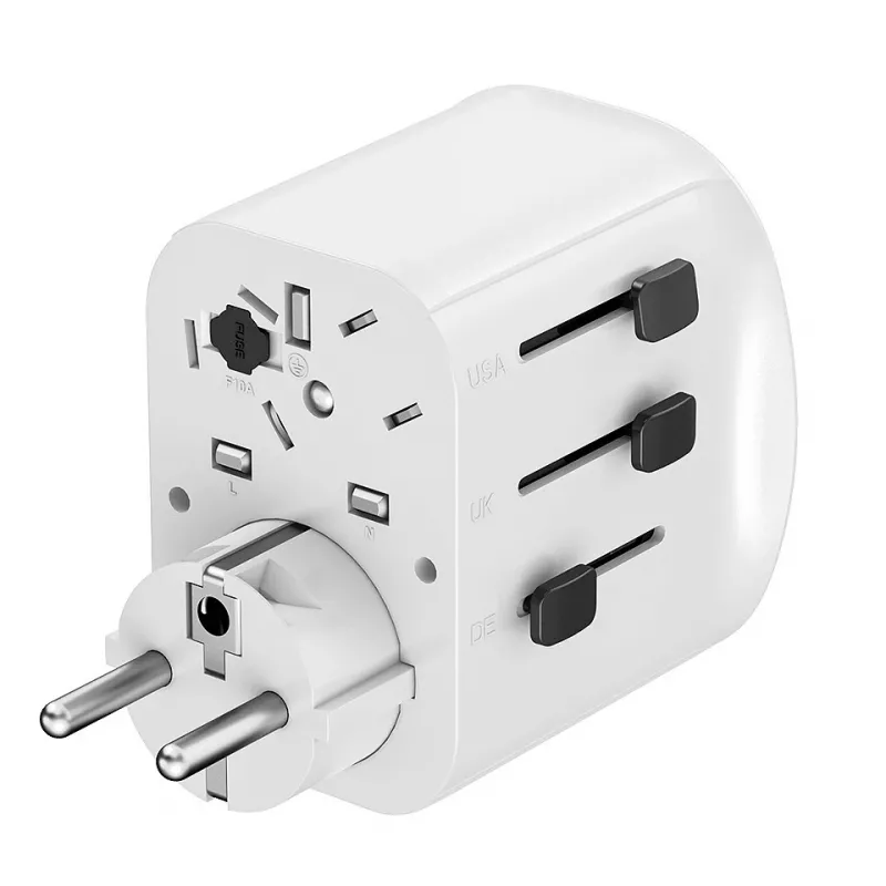 Reisiadapter GEMBIRD TPA-EU2A1C15-01-W — 15W, Type E pistik, 2× USB-A + 1× USB-C, 100–250V