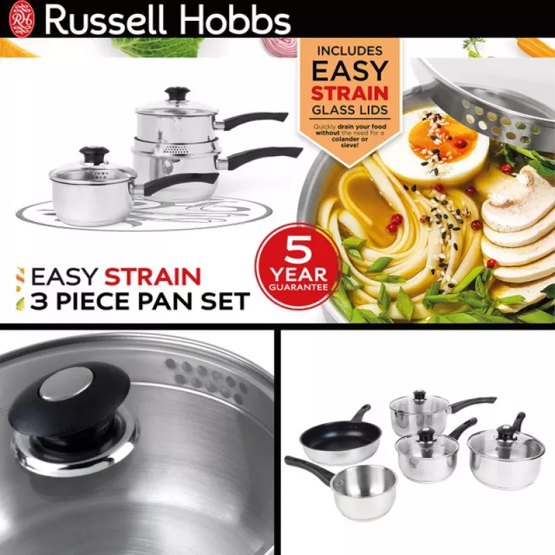 Kööginõude komplekt Russell Hobbs RH00542EU7 — 3-osaline mittenakkuvate pannide komplekt, nõudepesumasinas pestav