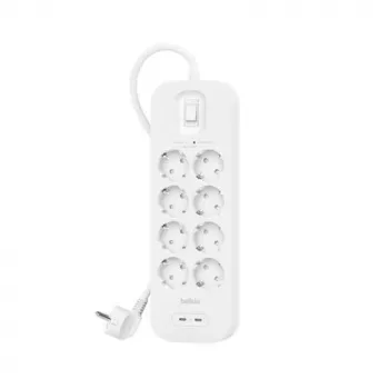Pistikupesadega pikendusjuhe Belkin SRB004VF2M-V2 — 8 pistikupesa, 2 USB-C-porti, liigpingekaitsega