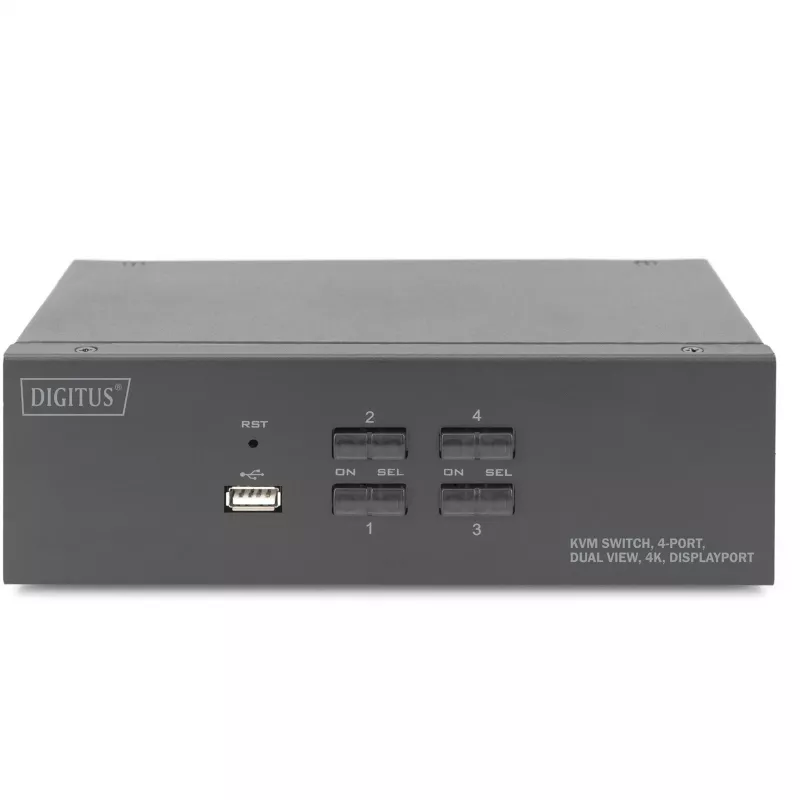 DIGITUS KVM-lüliti, 4 porti, topeltkuvar, 4K, DisplayPort®