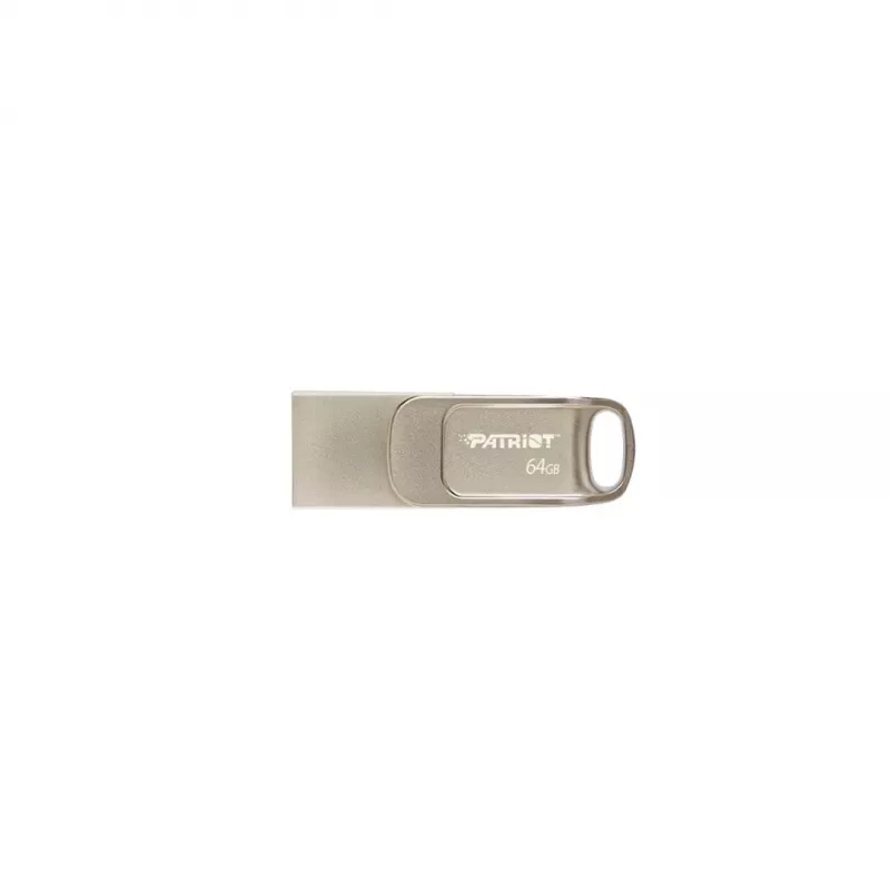 USB-mälupulk PATRIOT PS64GT560DS5D 64GB USB 3.2 (USB-A & USB-C), pöörlev tsink-sulamist korpus, hõbedane