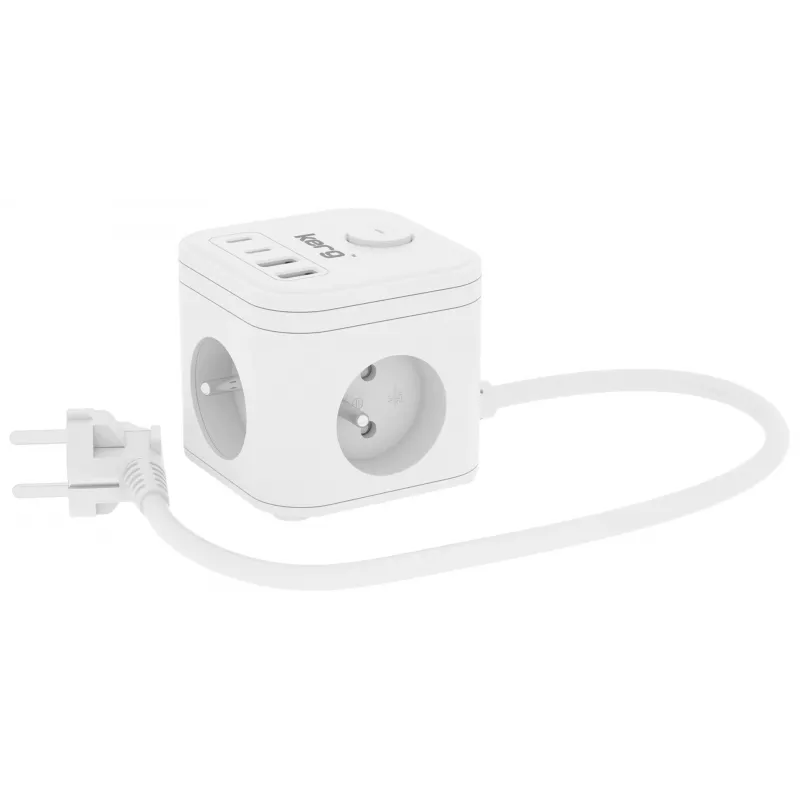 Pistikupesa Kerg SMART 3 pesaga ja 4 USB-ga (USB-A + USB-C), 1,5 m kaabel, 16 A/250 V