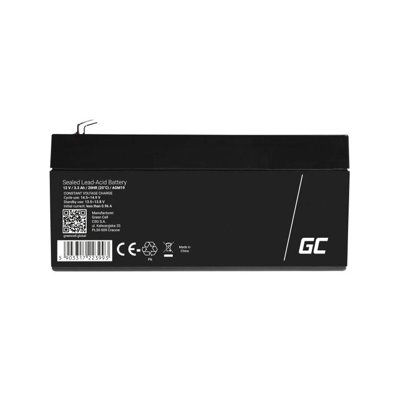 roheline Cell AGM19 UPS aku – suletud pliiaku, 12 V, 3,3 Ah