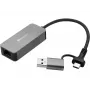 USB-C/A-adapter SANDBERG 136-68 koos 2.5 GbE RJ45 Ethernet-pordiga