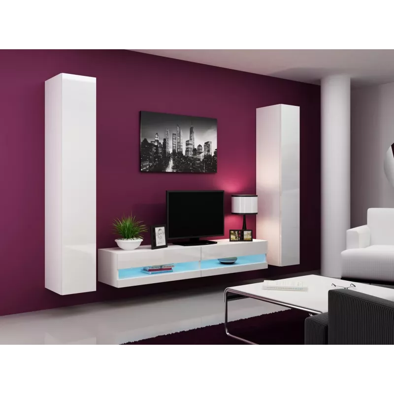 TV-alus cama meble VIGO NEW 30/180/40, valge läikiv pealispind, puitlaastplaat, 1800×400×300 mm