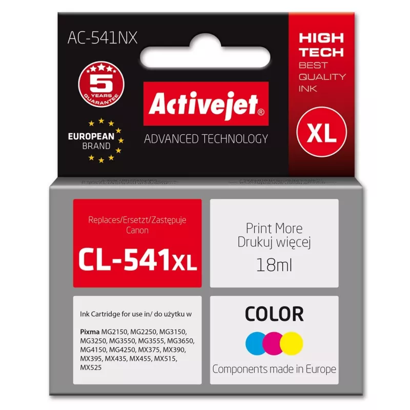 Activejet AC-541NX tint Canoni printerile (asendab Canon CL-541XL) Supreme, 18 ml, tsüaan, kollane, magenta