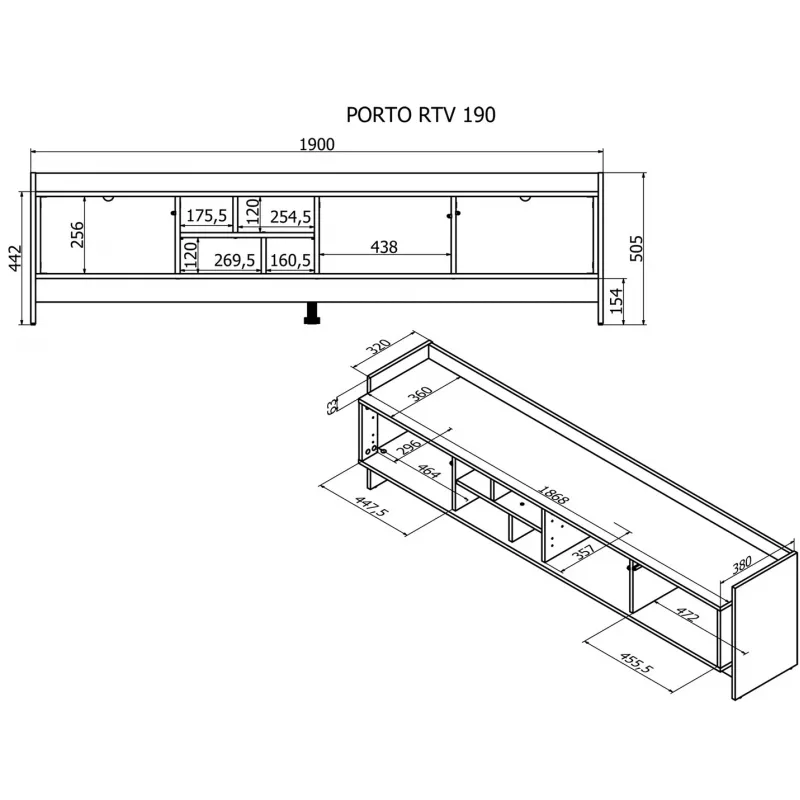 Cama RTV PORTO 3D Kapp 190x38x50 tamm/must