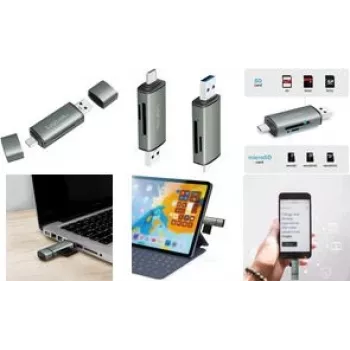 LogiLink CR0043 USB 3.2 Gen 1 SD/microSD kaardilugeja, USB-A ja USB-C, alumiinium