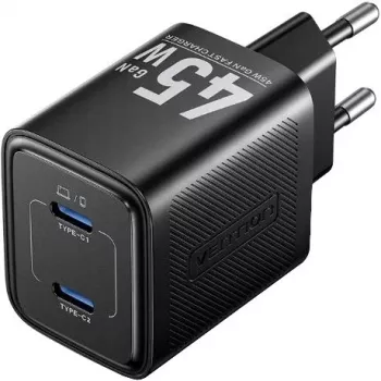 Vention FEFB0-EU 45W Indoor AC Fast Charger 2× USB-C — nutitelefonile, sülearvutile, tahvelarvutile, nutikellale, kõrvaklappidele (must)
