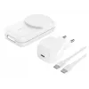 Toas kasutatav laadija Belkin UltraCharge 25 W Qi2 3-in-1 magnetiline laadija EL valge ruudukujuline