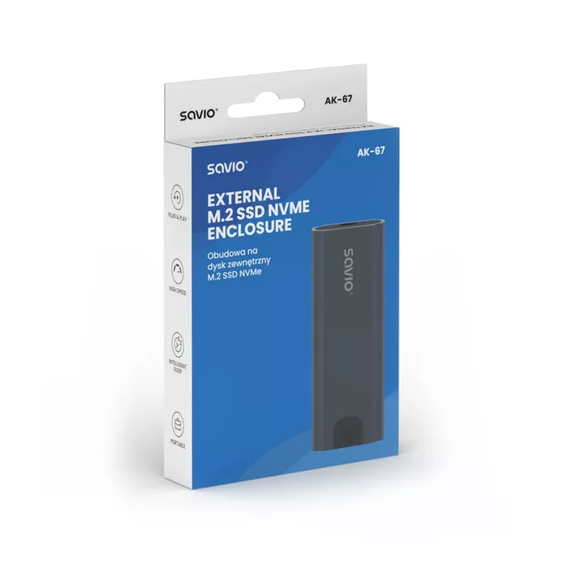 M.2 SSD korpus SAVIO AK-67 hall, USB 10 Gbit/s, ühe M.2 draivi tugi