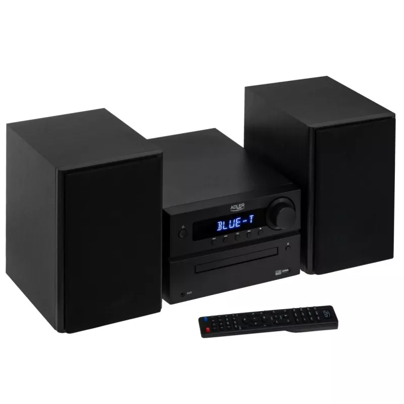 Mini Hi‑Fi stereosüsteem Adler AD 1917 — Bluetooth V5.3, CD/USB/MP3, 2×25W RMS, FM-tuuner, 4‑ribaline ekvalaiser, AUX, must