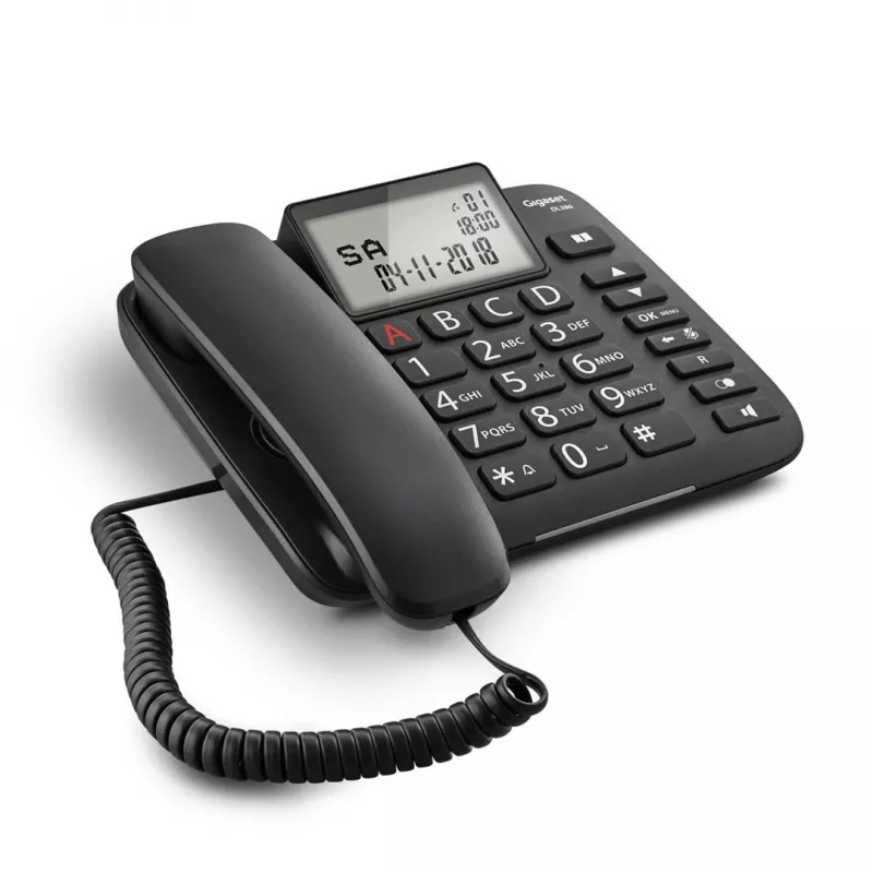 Analoogtelefon Gigaset DL380 helistaja ID-ga, juhtmega telefonitoru, must