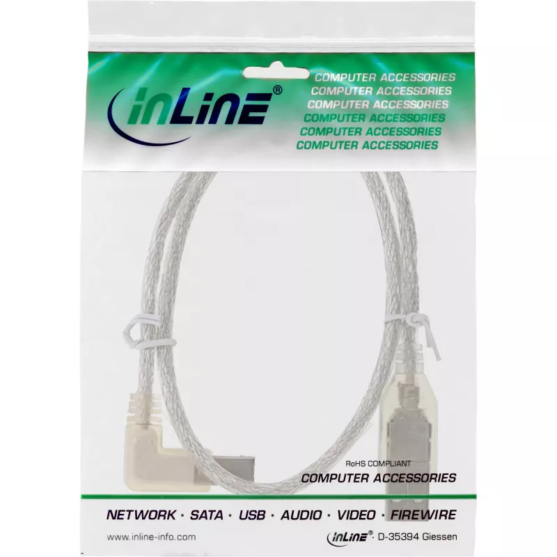 Microconnect USBAB5ANGLED-L USB-kaabel USB 2.0 5 m USB A USB B Valge