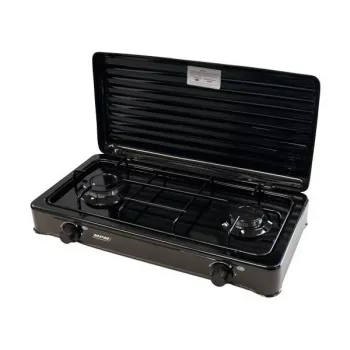 Mpm Kn-02/1kb kaasaskantav gaasipliit Camping 2 põletit emailitud rest kaitsekate standard G30-37 Mbar must