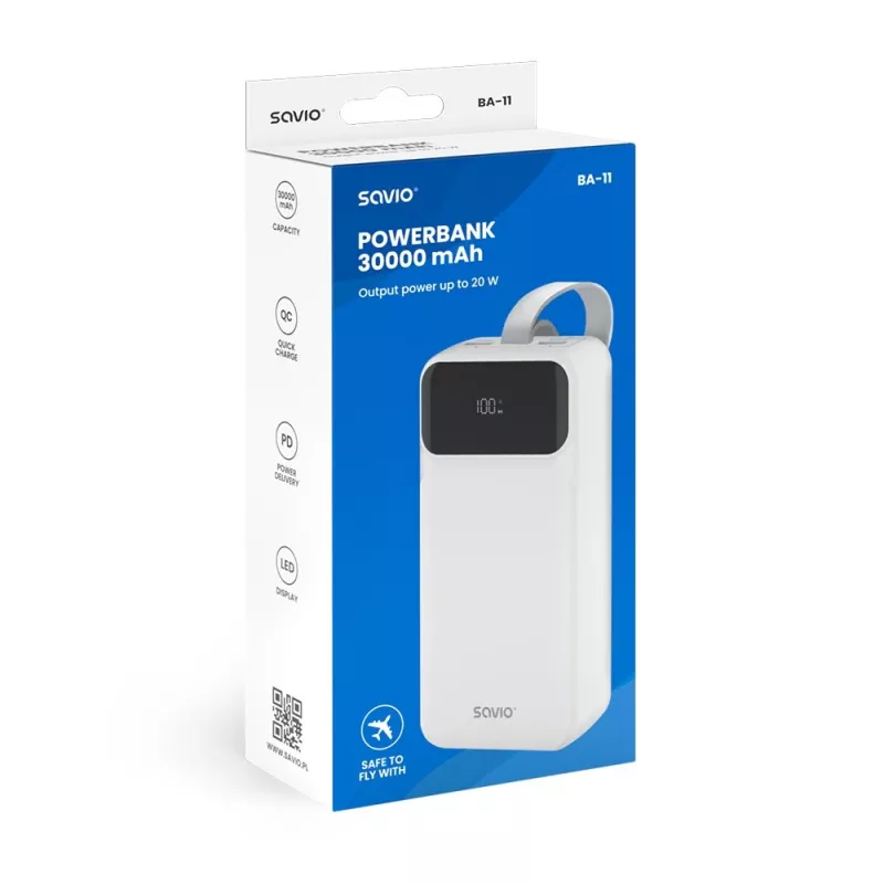 SAVIO BA-10 akupank 30000 mAh (111 Wh), Li-ion, 2x USB-C, 2x USB-A, Quick Charge, Power Delivery