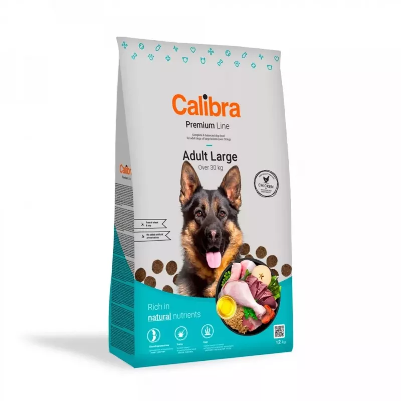 Kuiv koeratoit Calibra Premium Adult Large Chicken 12 kg — teraviljavaba, gluteenivaba, 25% valku, 14% rasva