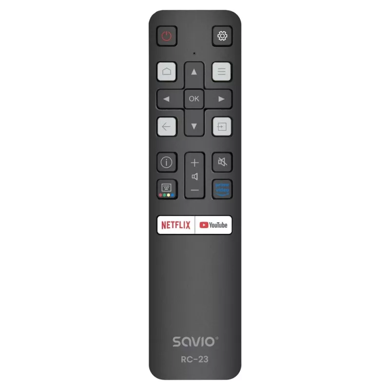 SAVIO RC-23 universaalne IR-juhtmevaba kaugjuhtimispult TCL teleritele — 19 nuppu, 10 m ulatus