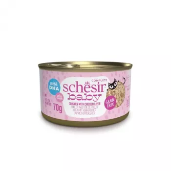 Märg kassitoit Agras Pet Foods Schesir Baby in Brühe 70 g — kana, teravaba, noortele kassidele