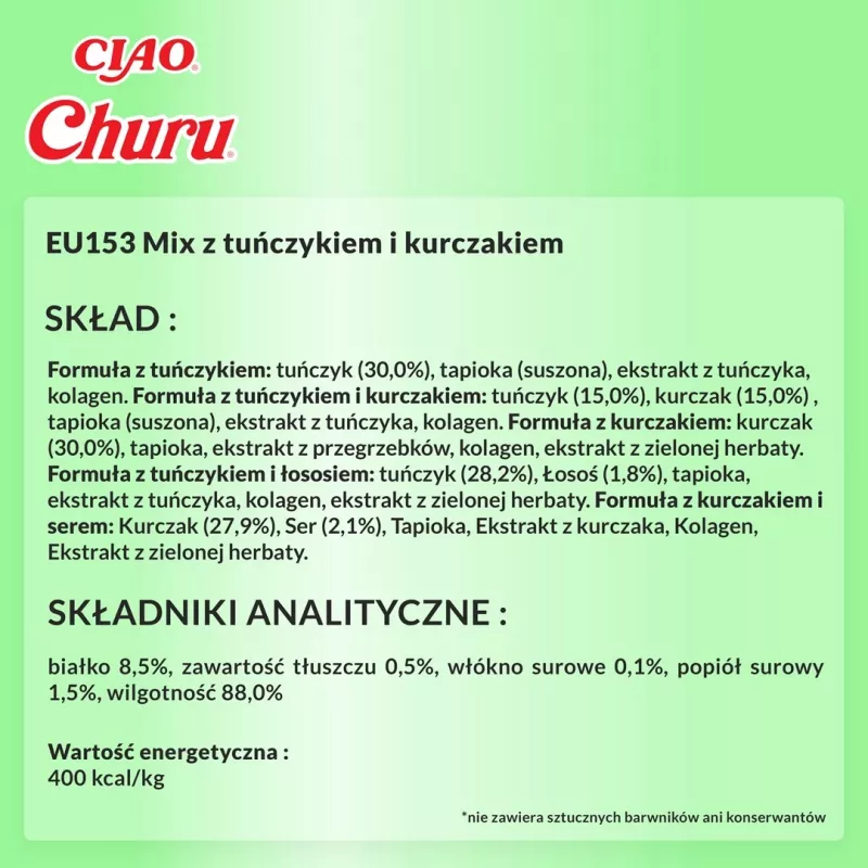 Märjad kassimaiused INABA Churu variatsioonid — kana ja tuunikala, 50 x 14 g pastatuubi, teraviljavaba, gluteeni- ja suhkruvaba
