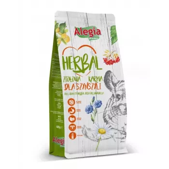 Kuivtoit Alegia Herbal tšintšiljadele 600 g — täisväärtuslik täiskasvanud tšintšiljade toit, teraviljavaba, gluteenivaba, puuviljamaitseline