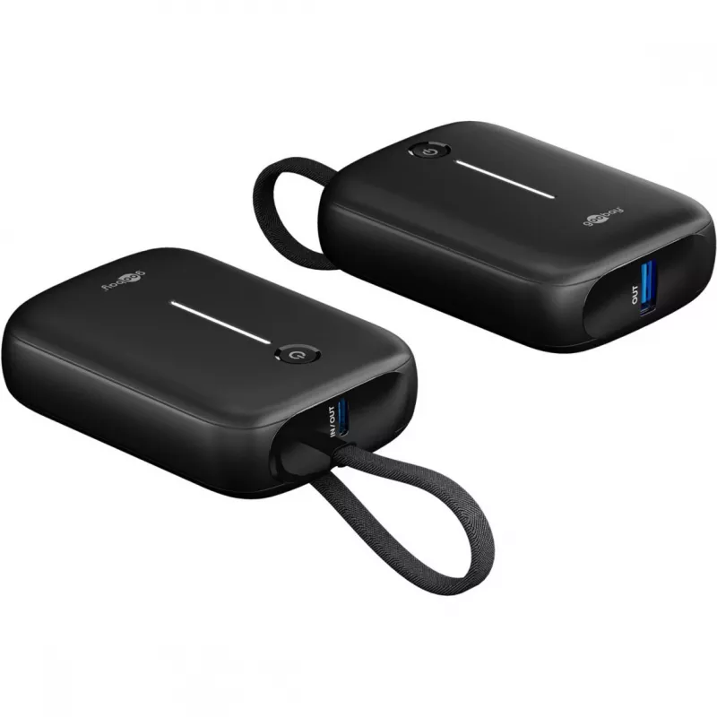 Kaasaskantav akupank Goobay 10 000 mAh sisseehitatud USB-C kaabliga - 20W kompaktne reisija (76251)