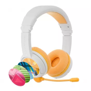 BuddyPhones School+ Peakomplekt juhtmega ja juhtmevaba peapael Kõned/Muusika USB Type-C Bluetooth Valge, Kollane