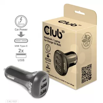 CLUB3D sülearvuti autolaadija 36 Watt, Auto, sigaretisüütaja, 24 V, must