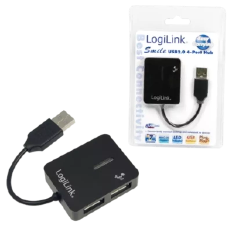 USB jaotur LOGILINK UA0139 — 4 pordiga USB 2.0, 480 Mbit/s, must