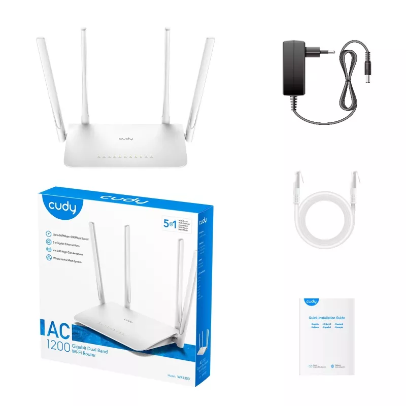 Cudy WR1300 juhtmevaba ruuter Gigabit Ethernet kaheriba (2,4 GHz / 5 GHz) Valge