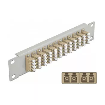 Fiiberoptiline patch-paneel DeLOCK 10-tolline 12 pordiga LC Quad beež 1U hall