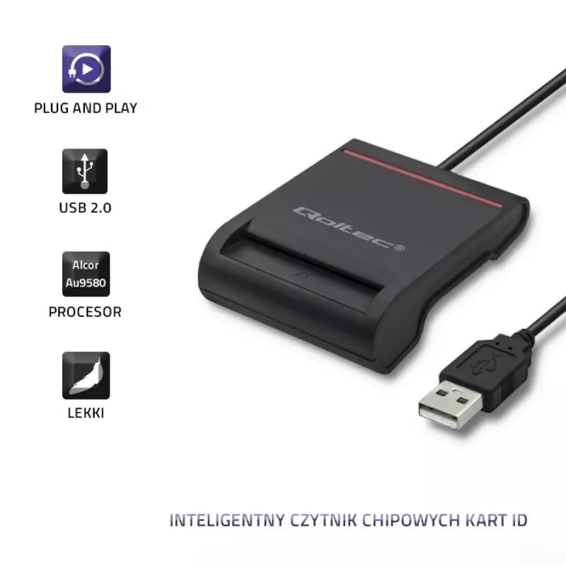 ID-kaardi lugeja QOLTEC Smart chip ID-kaardi skanner — USB, must, 84,5×65×16 mm, 63 g