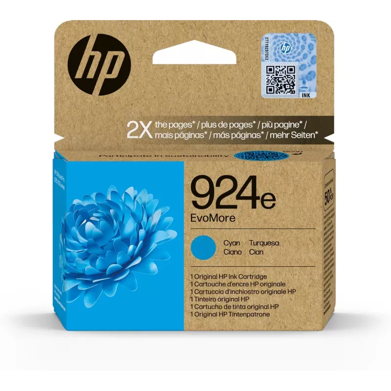 HP 924e EvoMore Cyan originaal tindikassett, suure (XL) tootlikkusega, tsüaan, 1 tk, 800 lehte, üksikpakend