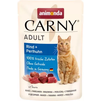 Niiske kassitoit animonda Carny Adult Veise- ja Pärlkanaliha 85 g kotikeses, teravilja-, gluteeni- ja suhkruvaba