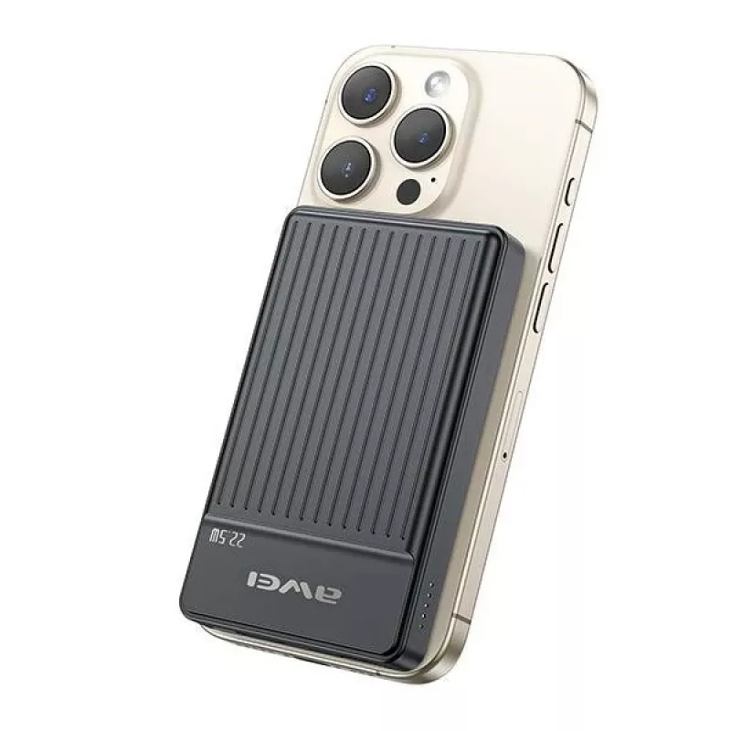 Awei PowerBank MagSafe P33K 10000mAh 22.5W Must/Must (10000mAh, 22W, 15Wh), Powerbank, Must