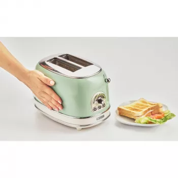 Ariete 155 Design 2 Slice Röstija võileivakorvidega, 6 röstimisastet, 810 W, roostevabast terasest korpus, eemaldatav purukauss, pastellroheline