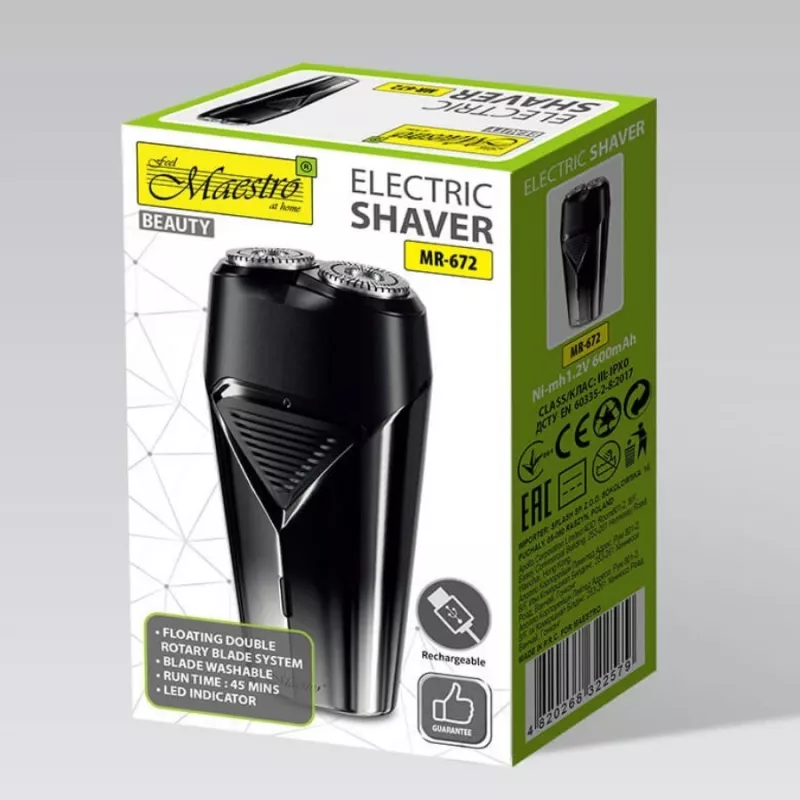Elektriline pardel Maestro MR-672 USB-laetav veekindel — reisisõbralik fooliumpardel