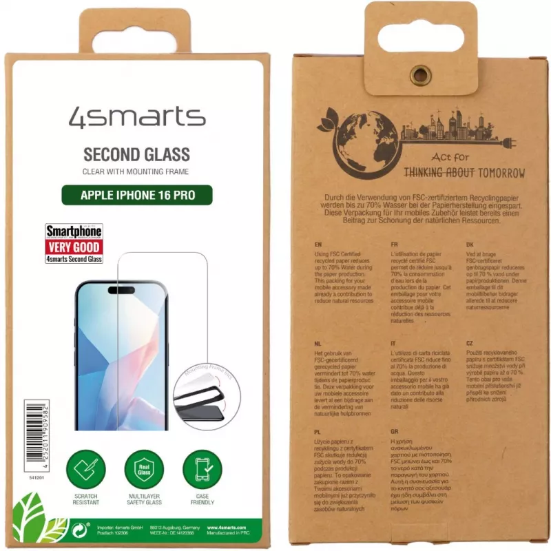 Ekraanikaitse 4smarts 541201 iPhone 16 Pro jaoks karastatud klaas