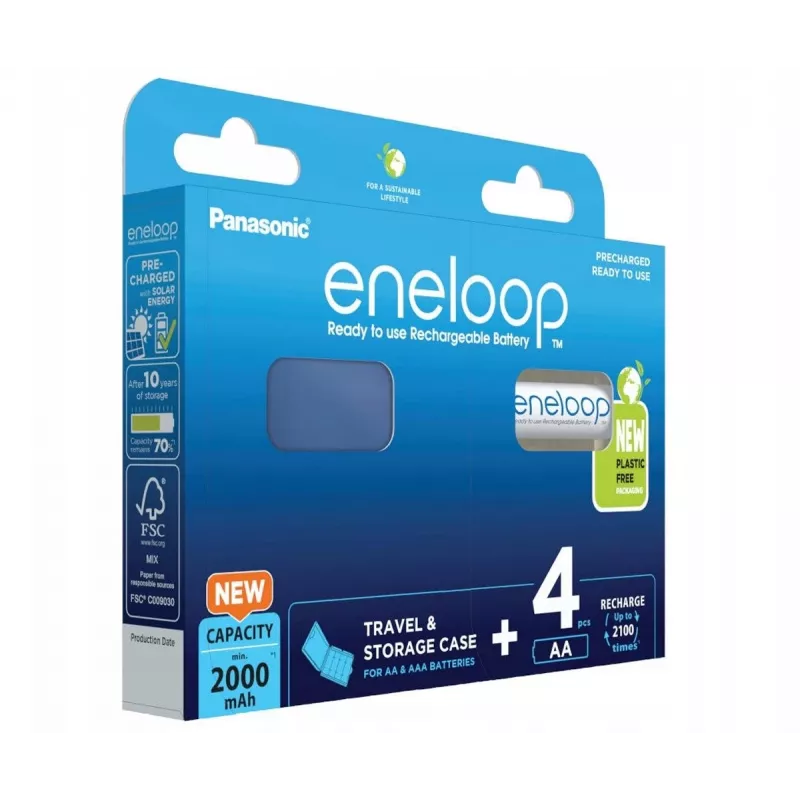 Laetavad patareid PANASONIC ENELOOP AA 2000 mAh 4 tk + karp (BK-3MCDE/4CP+CASE)