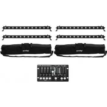 LED riba komplekt EUROLITE 4x LED BAR-12 QCL RGBW koos 2 pehme kotiga ja kontrolleriga