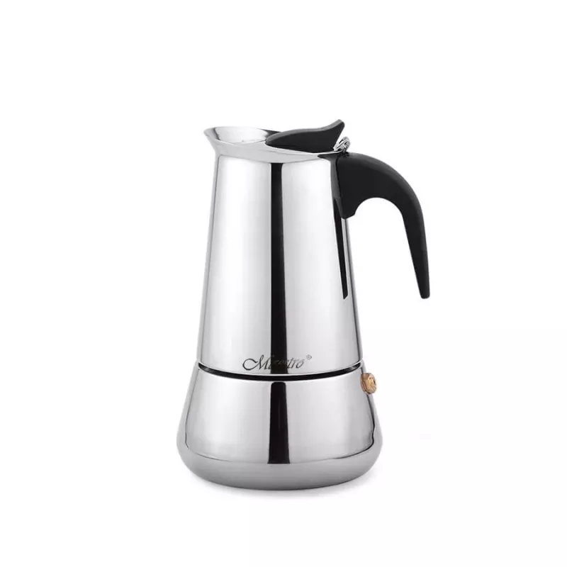 Moka pot Maestro MR-1660 0,2 L roostevabast terasest pliidil kasutatav kohvimasin, 4 tassi, must käepide