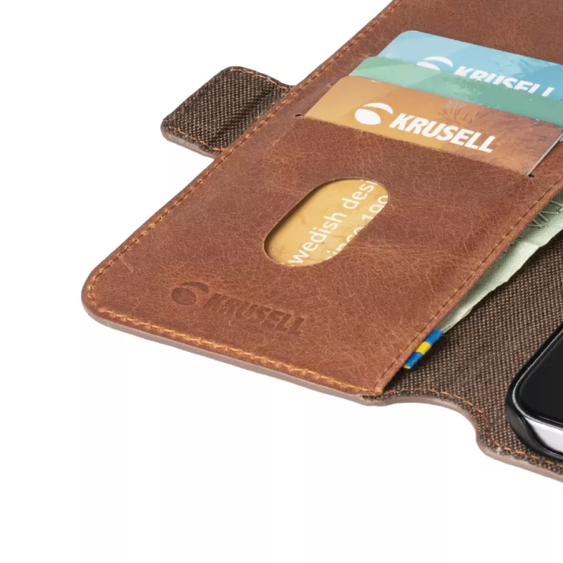 PhoneWallet Krusell Samsung Galaxy S21+ vintage cognac — rahakotistiilis telefonikohver