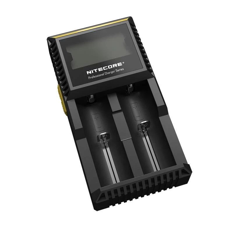 Akulaadija Nitecore D2 — 2 pesaga laadija AA/AAA/AAAA/C patareidele, 100–240V sisend, 4,2V väljund, must