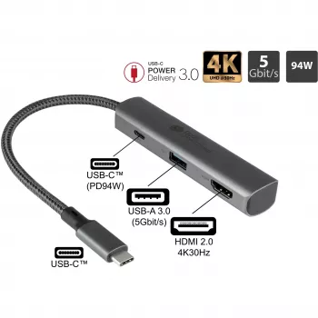 USB USB-C jaotur Alcasa HUB-C002A 5000 Mbit/s HDMI USB 3.0
