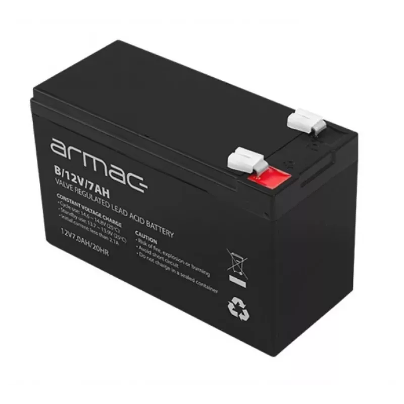 UPS-aku ARMAC B/12V/7AH — suletud pliiaku 12V 7Ah, 110A max tühjendus, ABS korpus