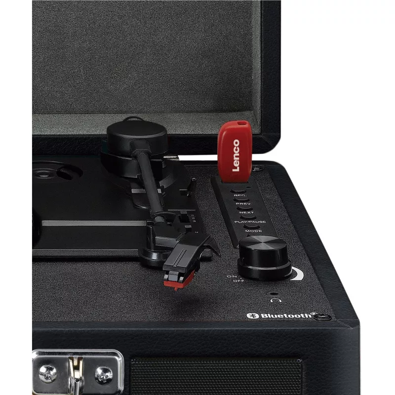 Belt-ajamiga plaadimängija Lenco TT-115 Must — portatiivne kohvri-tüüpi plaadimängija, Bluetooth 5.0, USB salvestus, 33/45/78 p/min