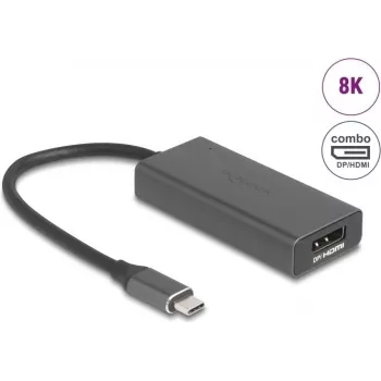 DELOCK 64316 videokaabli adapter USB USB-C -> HDMI + DisplayPort, 0,15 m, alumiinium, hall